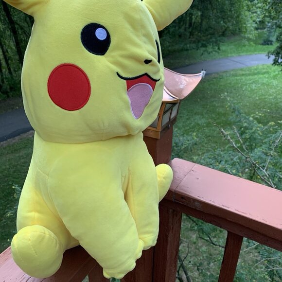 Pokemon Pikachu Plush 18" Tall Toy Stuffed Animal Red Cheeks Tongue Out Yellow - Picture 10 of 14